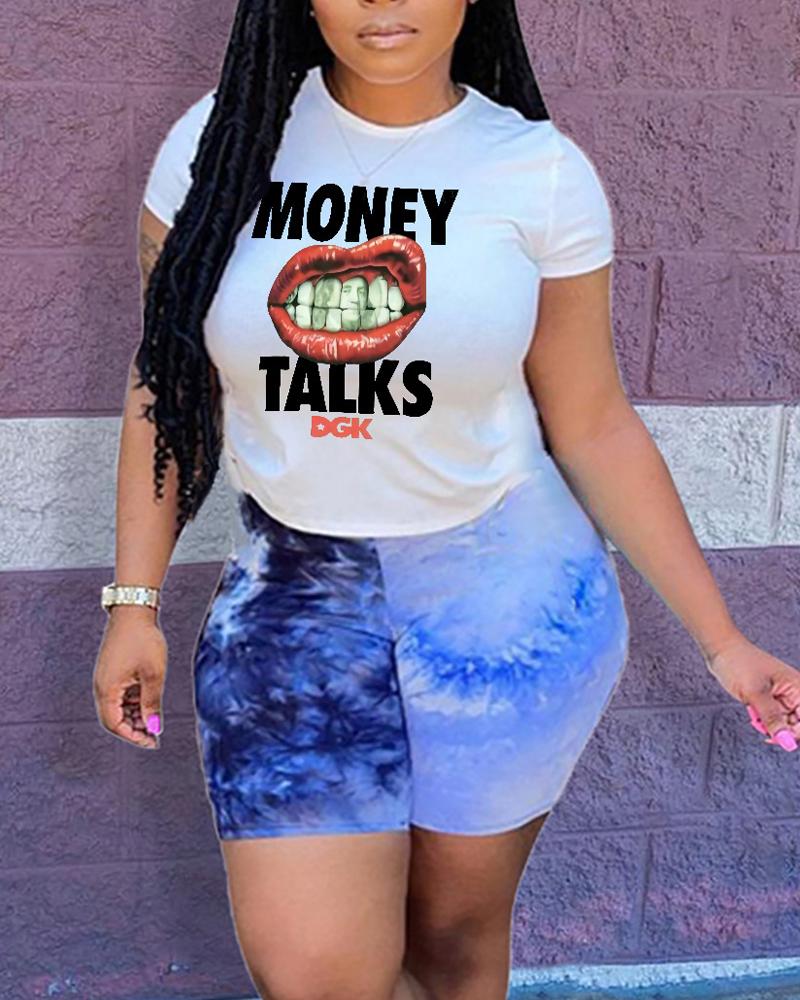 

Plus Size Lip Letter Print Short Sleeve Casual T-shirt, White