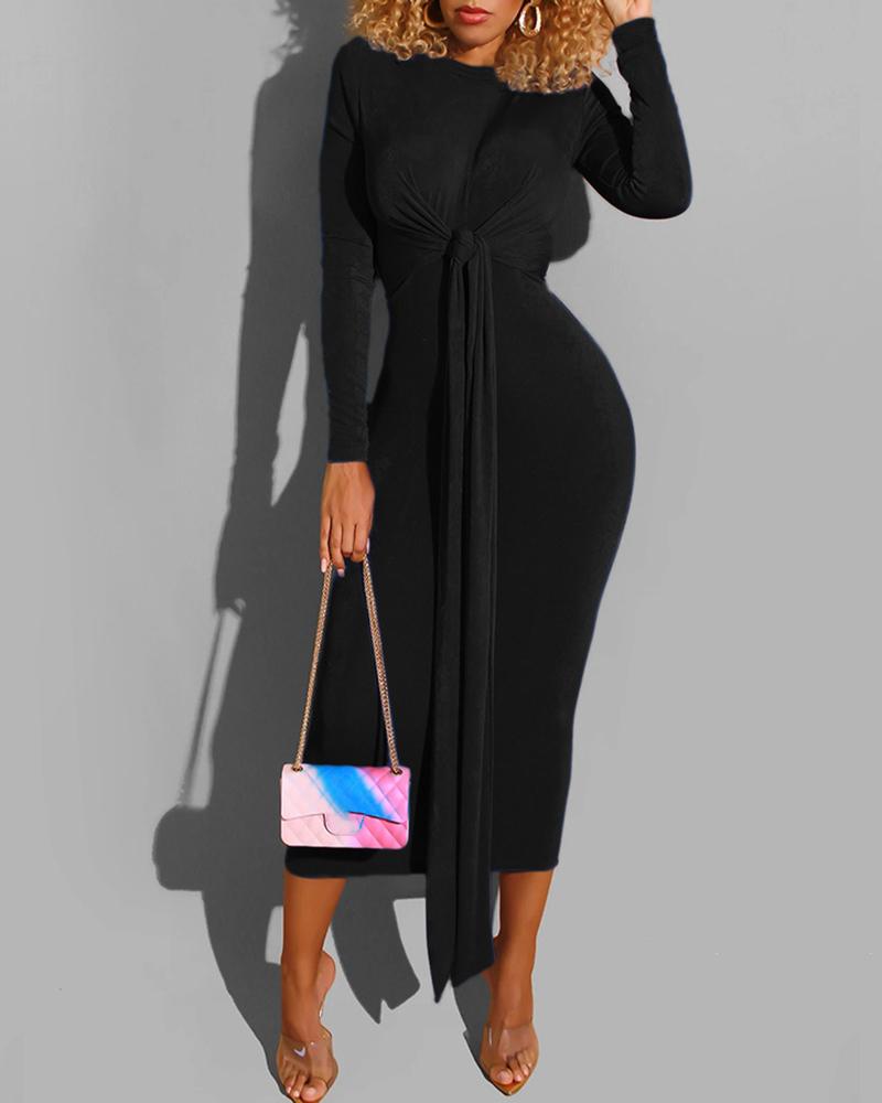 

Tied Detail Long Sleeve Bodycon Dress, Black