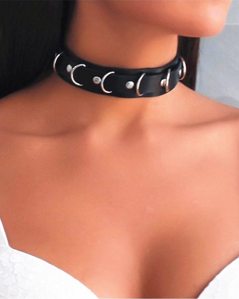

O-Ring Decor PU Leather Punk Choker, Black