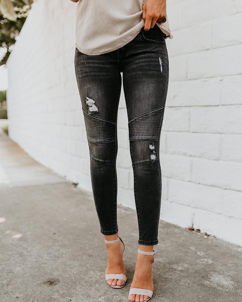 

Ripped Raw Hem High Waist Jeans, Black
