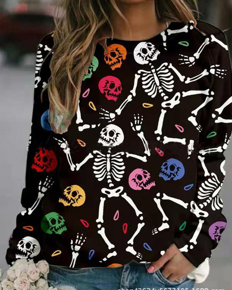 

Halloween Pumpkin Skull Graphic Print Long Sleeve Sweatshirt, Style2