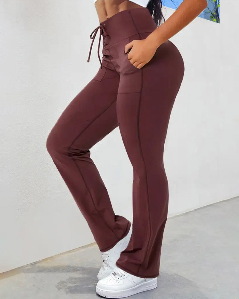 

Lace-up Quick Dry Active Flared Pants, Dark red