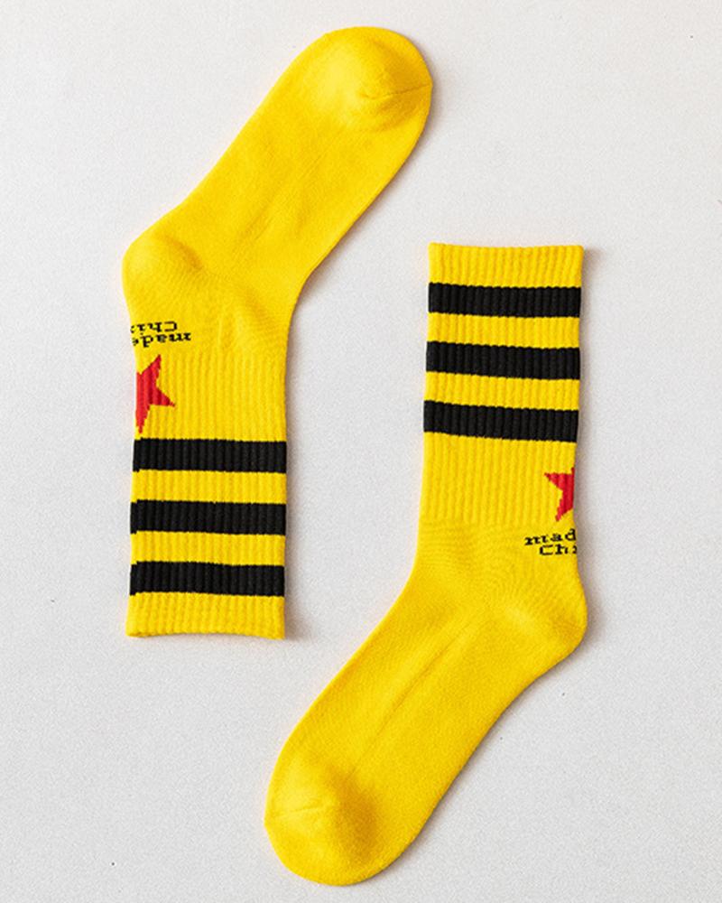 

Striped Tie Dye Print Long Socks, Yellow
