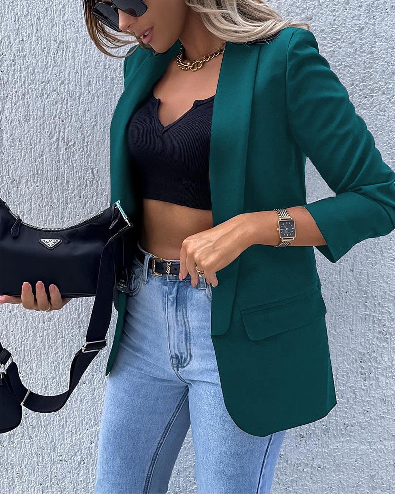 

Long Sleeve Shawl Collar Flap Detail Blazer, Turquoise blue