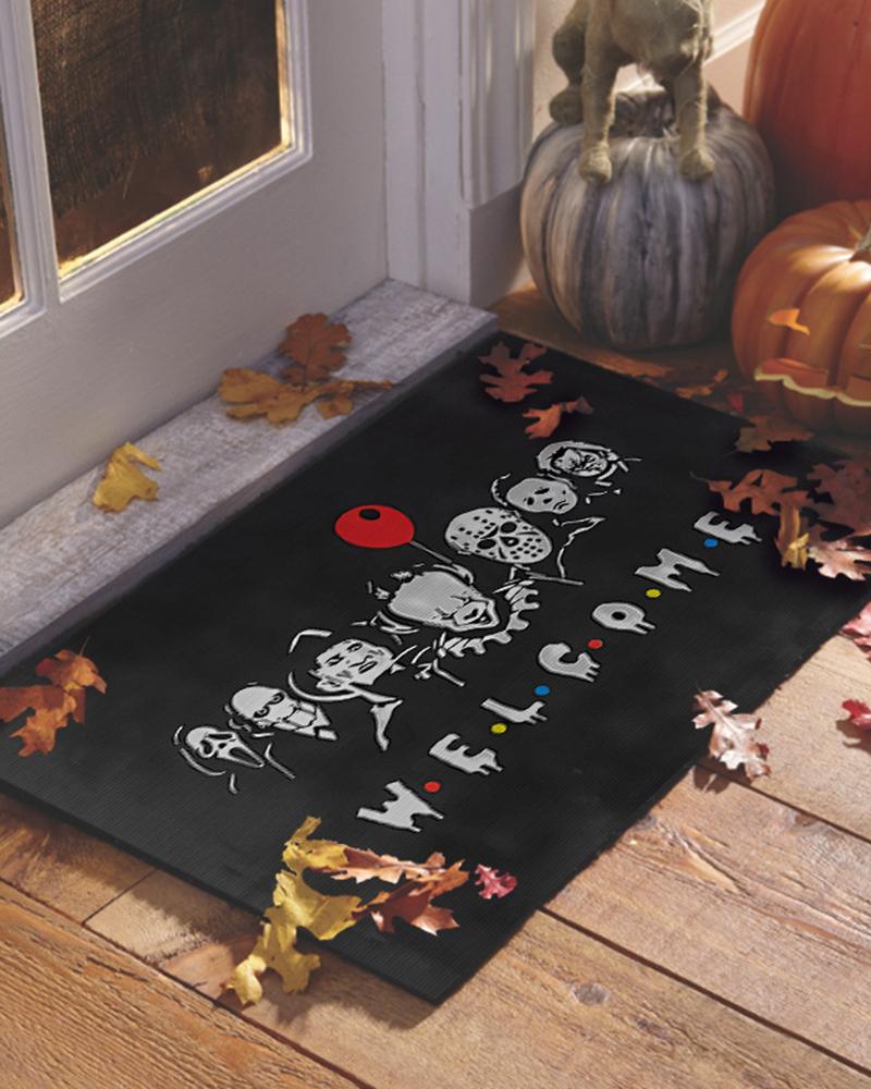 

Halloween Spooky Cartoon Figure Dirt Resistant Welcome Doormat, Black