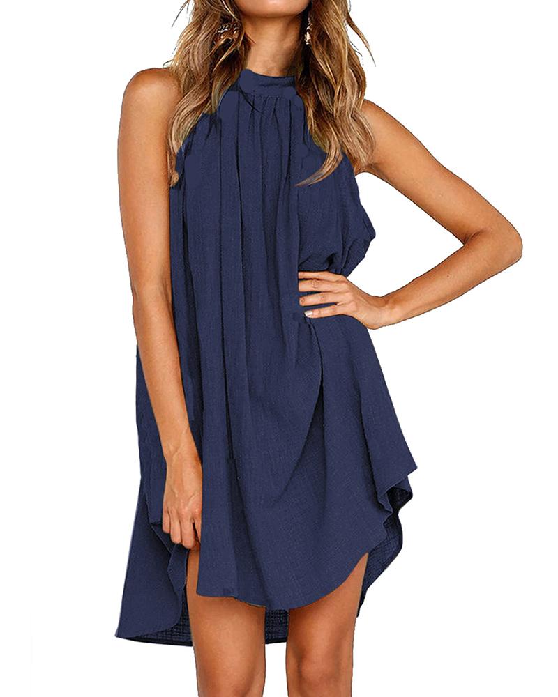 

Halter Ruched Cutout Sleeveless Dress, Dark blue
