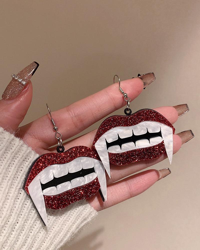 

1Pair Halloween Gothic Vampire Teeth Shaped Drop Earrings, Red
