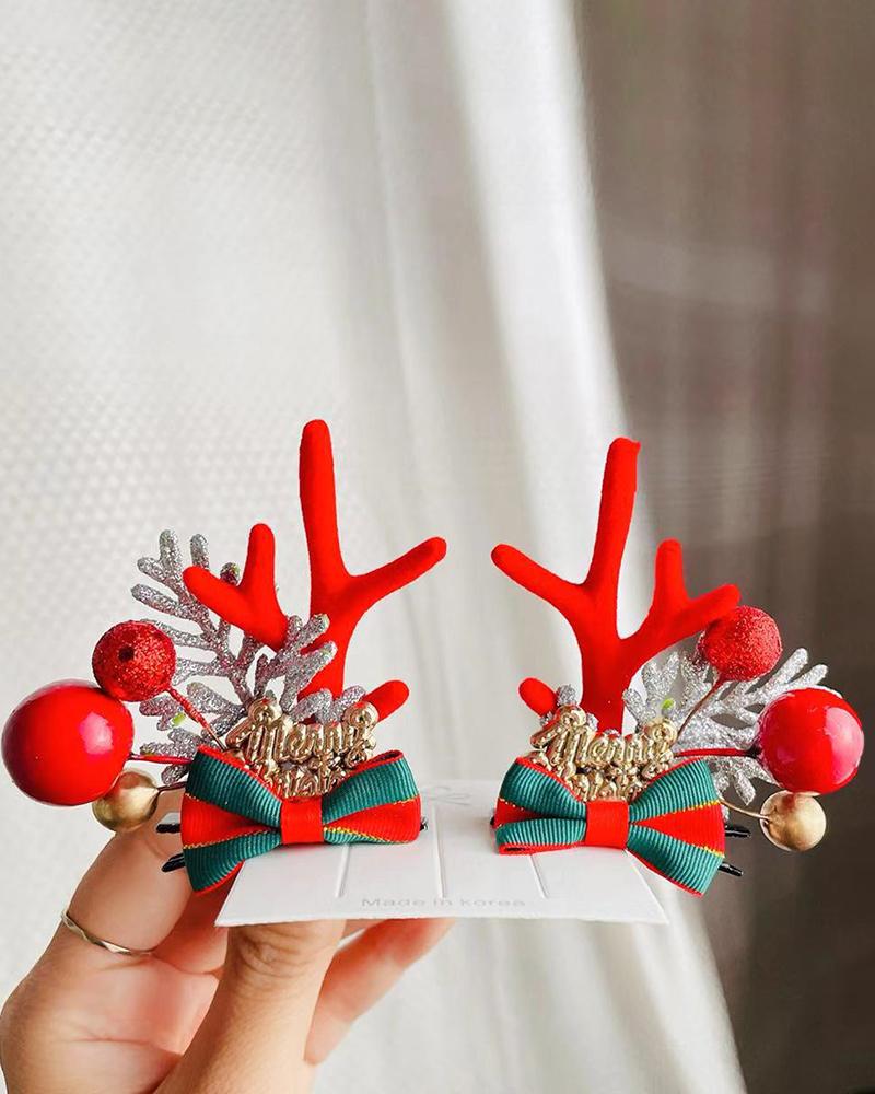 

2pcs Christmas Rhinestone Antler Decor Hair Clip, Style10