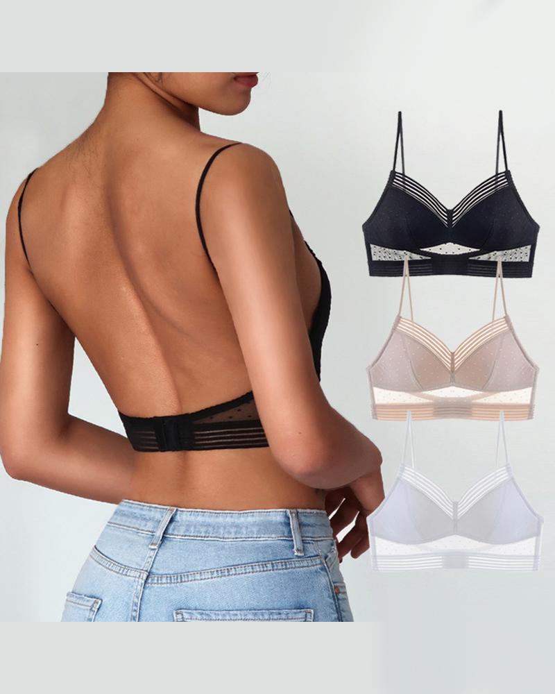 

Spaghetti Strap Seamless Push Up Dot Mesh U-shaped back Bralette, Black