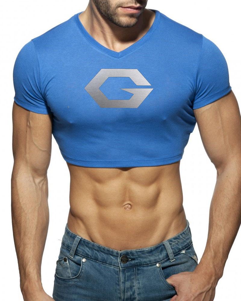 

Logo Patterns Print Short Sleeve Skinny Cropped T-shirt, Lighted blue