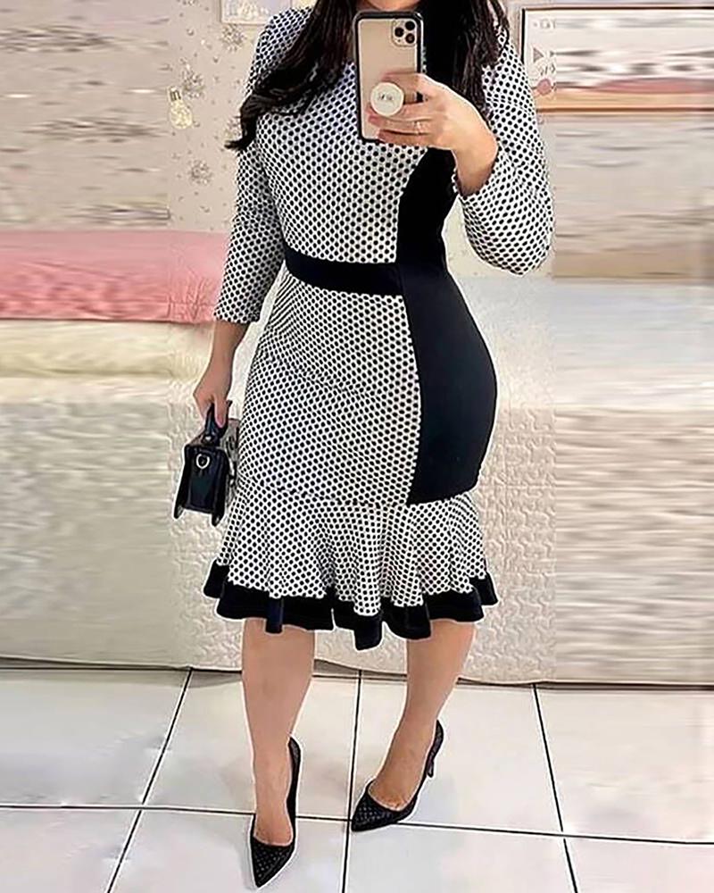 

Polka Dot Print Mermaid Hem Work Dress, Blackwhite