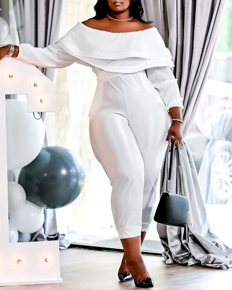 

Ribbed Layered Long Sleeve Skinny Jumpsuit, White