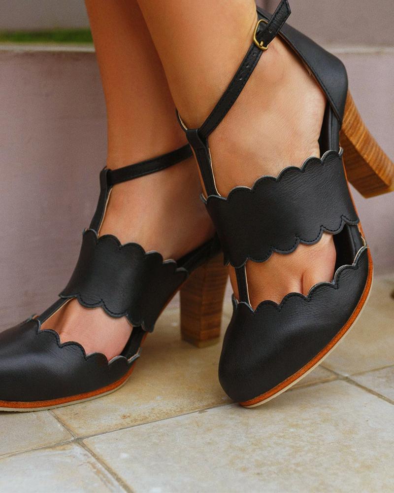 

Round-toe Solid Color Hollow-out High Heels, Black