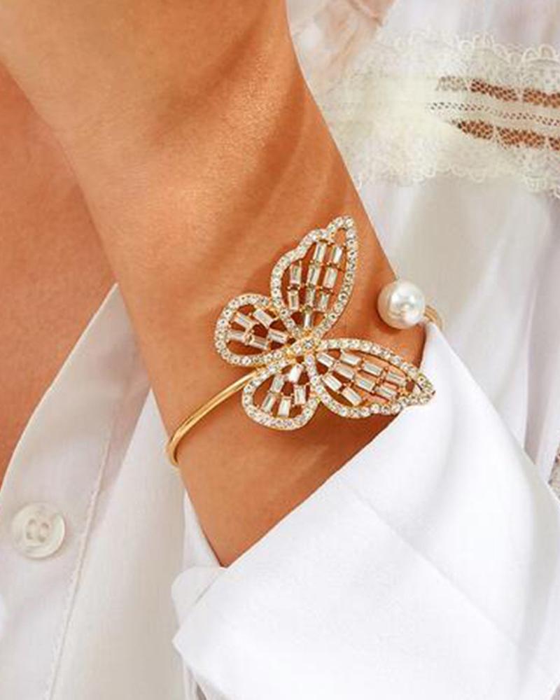 

Rhinestone Butterfly Beaded Adjustable Bracelet, Gold