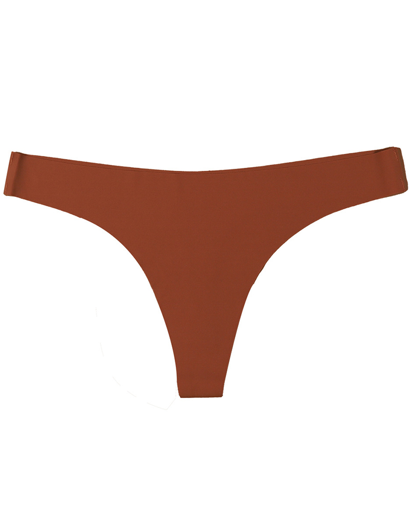 

Skinny Solid Color Low Waist Seamless Thong Panties, Coffee