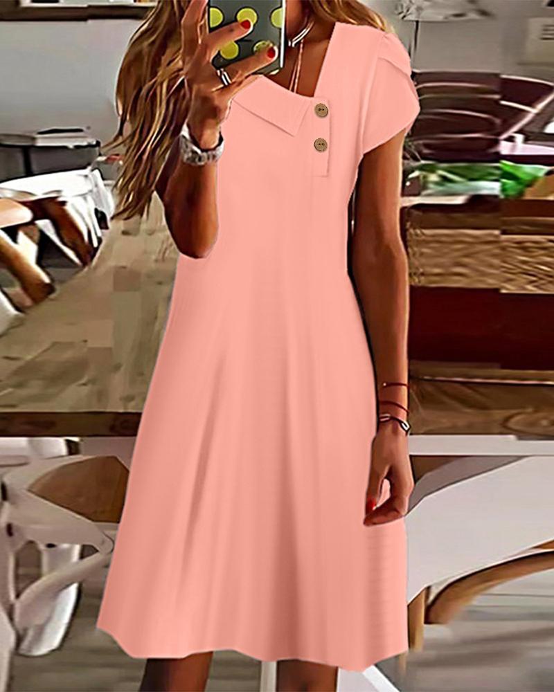 

Petal Sleeve Asymmetrical Neck Casual Dress, Red
