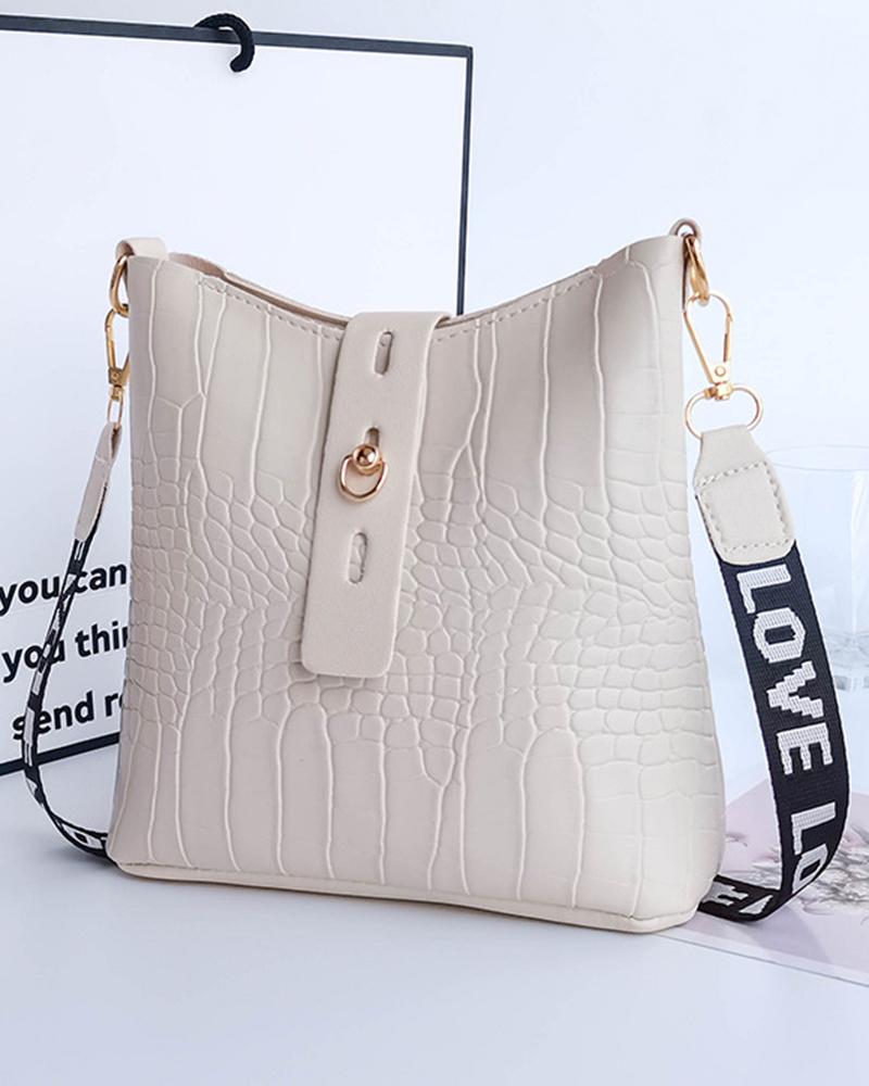 Crocodile Letter Tape Strap Crossbody Shoulder Bag