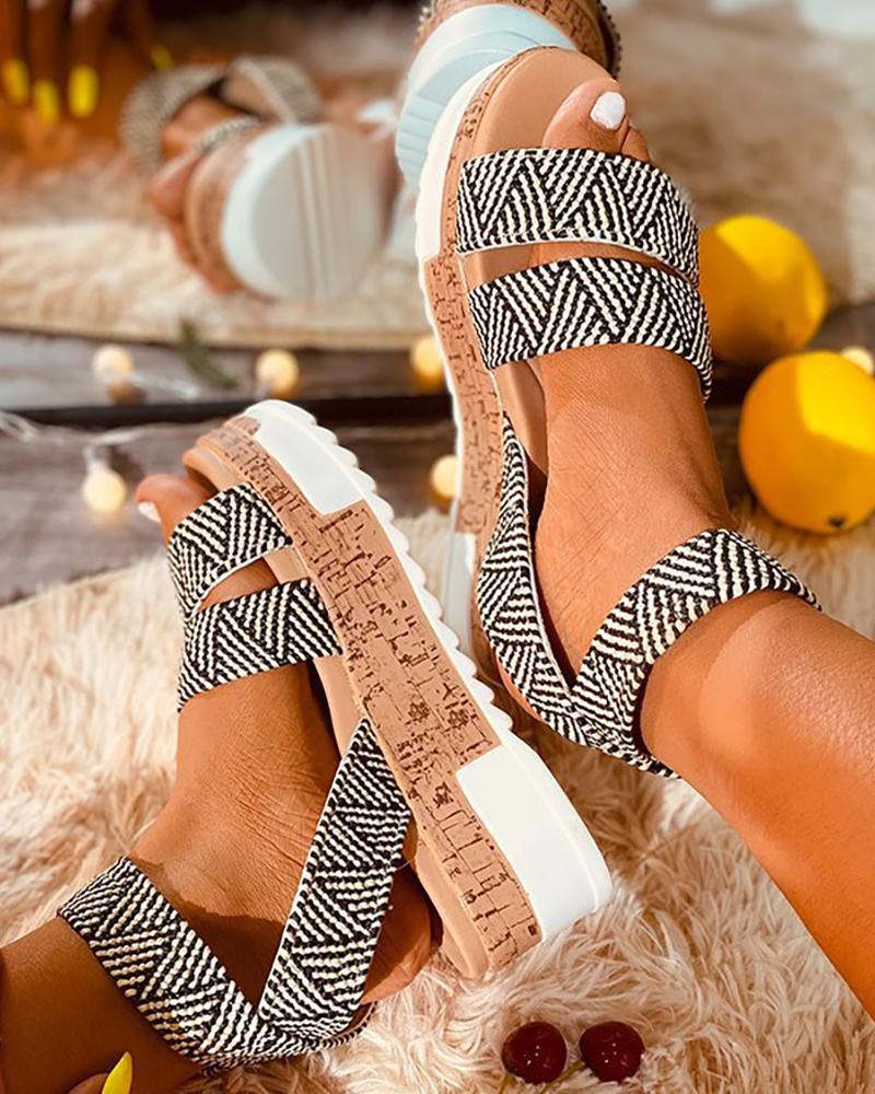 

Open Toe Ankle Strap Cork Platform Sandals, Black