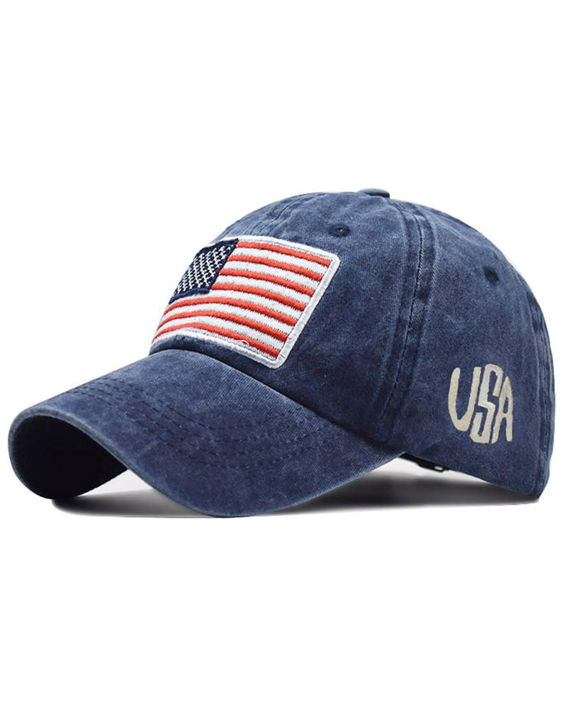 

Independence Day USA Flag Embroidery Baseball Cap, Purplish blue