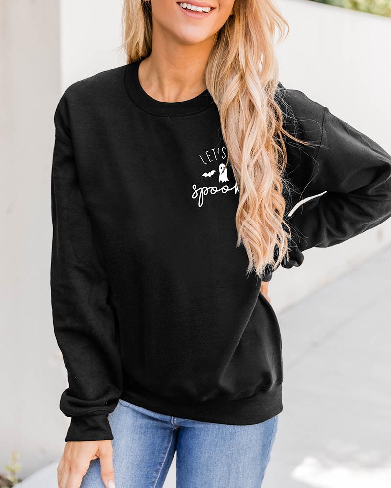

Halloween O Neck Letter Graphic Print Sweatshirt, Black