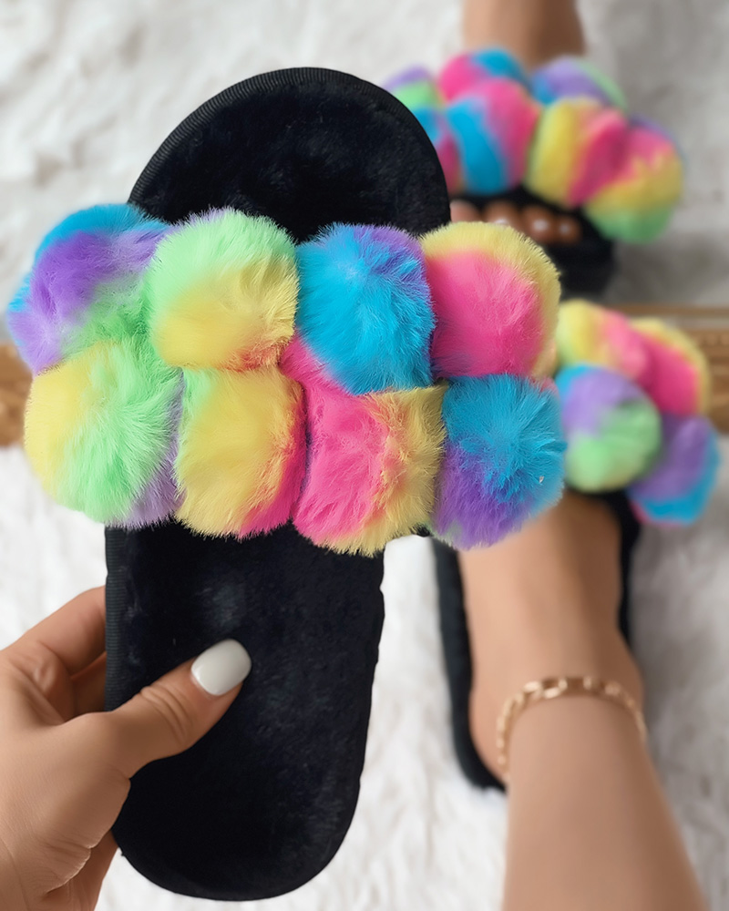 

Colorblock One Strap Fuzzy Slippers, Multicolor