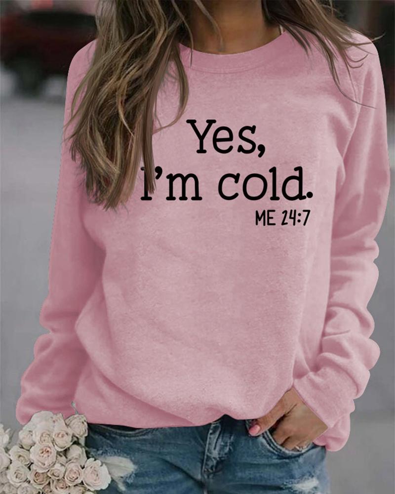 

Letter Print Round Neck Sweatshirt, Pink
