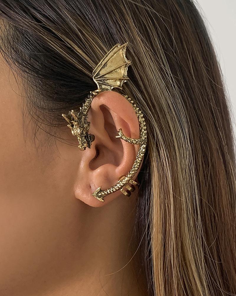 

1pcs Dragon Shaped Punk Ear Climber, Gold