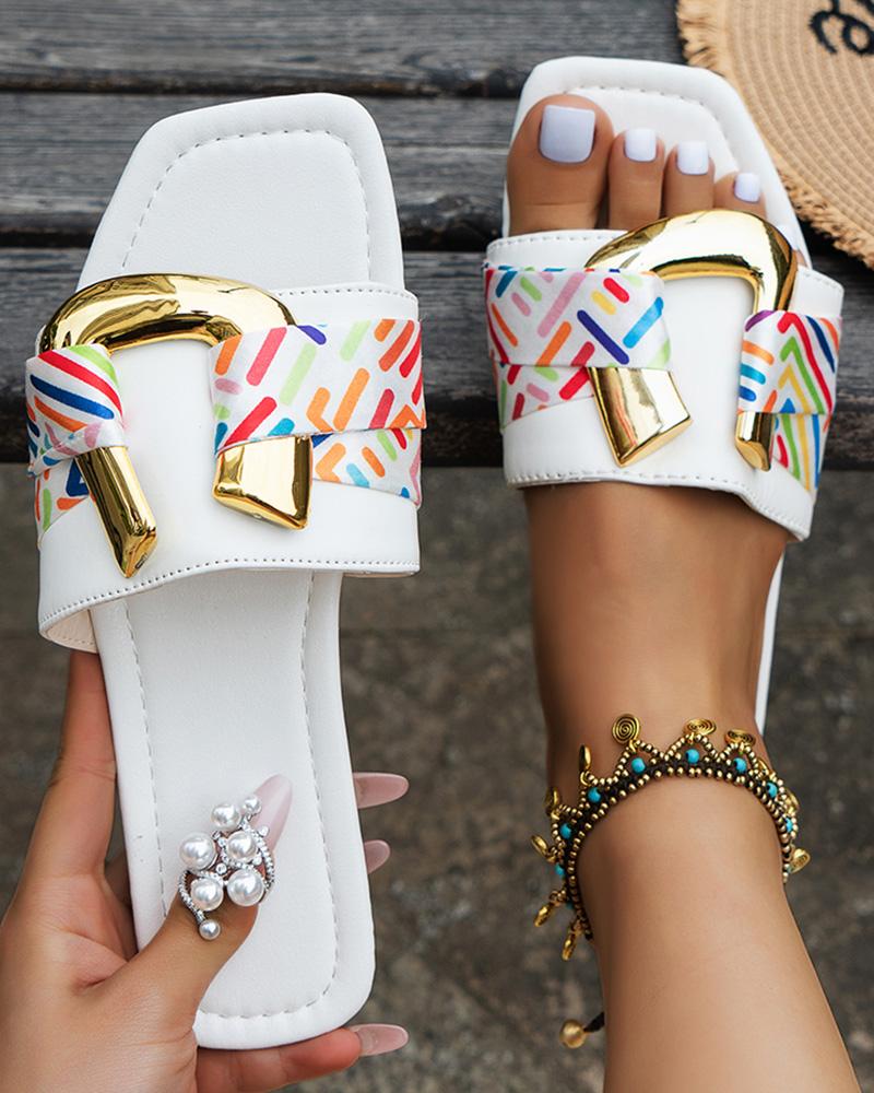 

Geometric U Pattern Square Fashionable Slippers, White