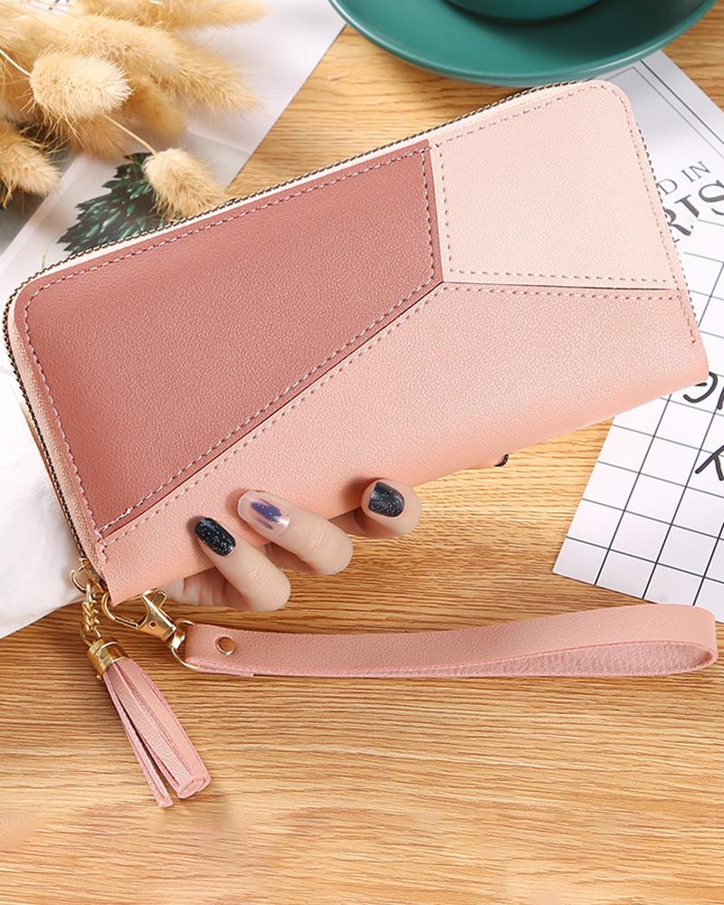 

Colorblock Tassel Zipper Purse, Pink