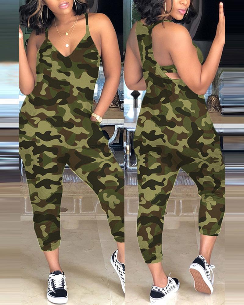 

Camouflage Print Sleeveless Casual Jumpsuit, Camoflage