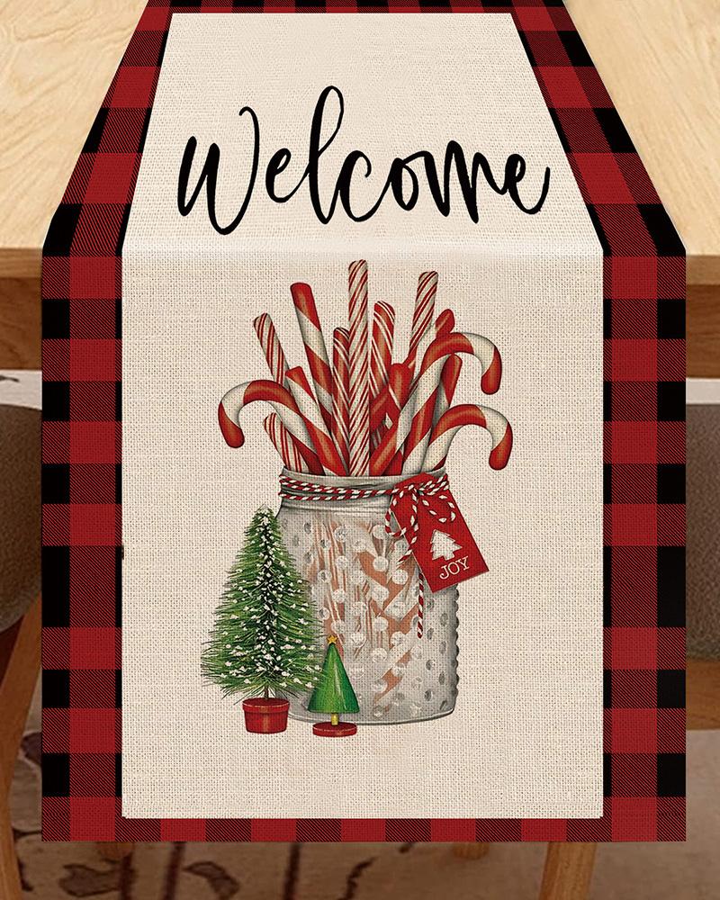 

Christmas Table Runner Linen Winter Holiday Xmas Theme Tablecloth, Style3