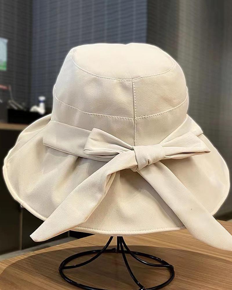 

Bowknot Design Wide Brim Sun Bucket Hat, Nude