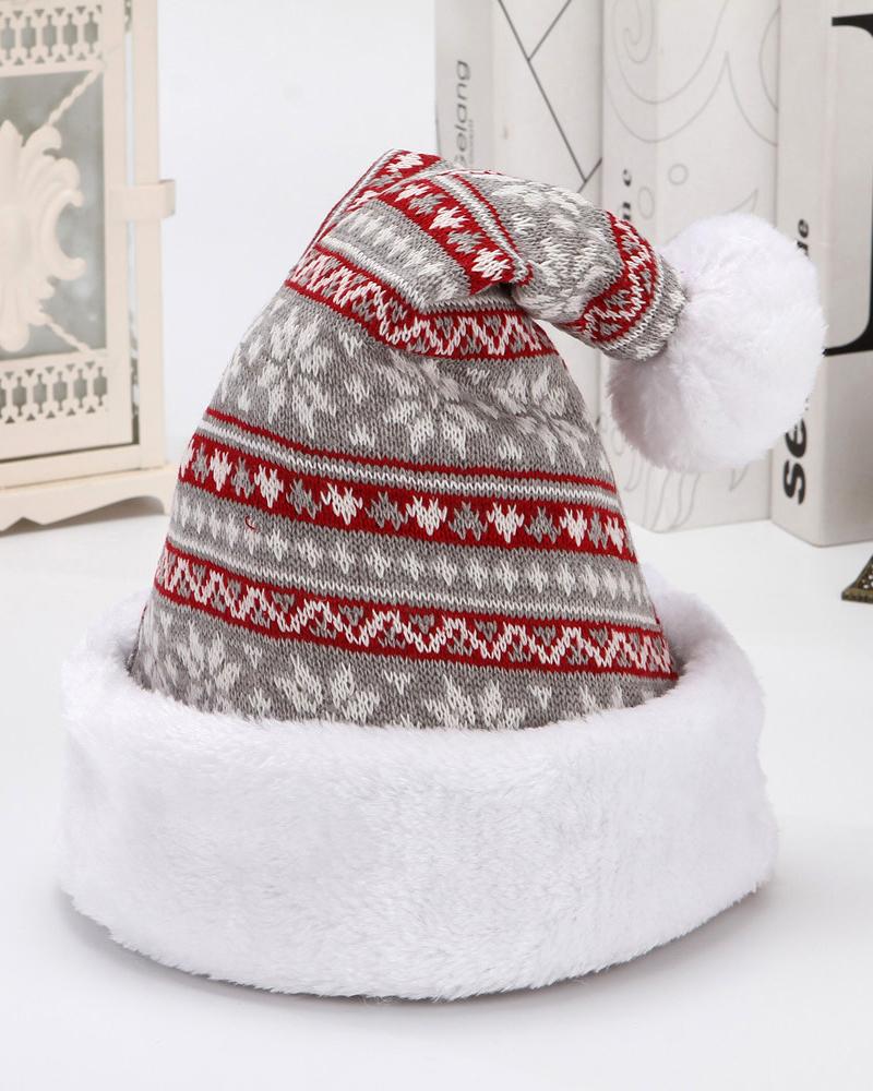 

Plush Snowflake Christmas Hat Knitted Santa Beanie Ornament, Style1