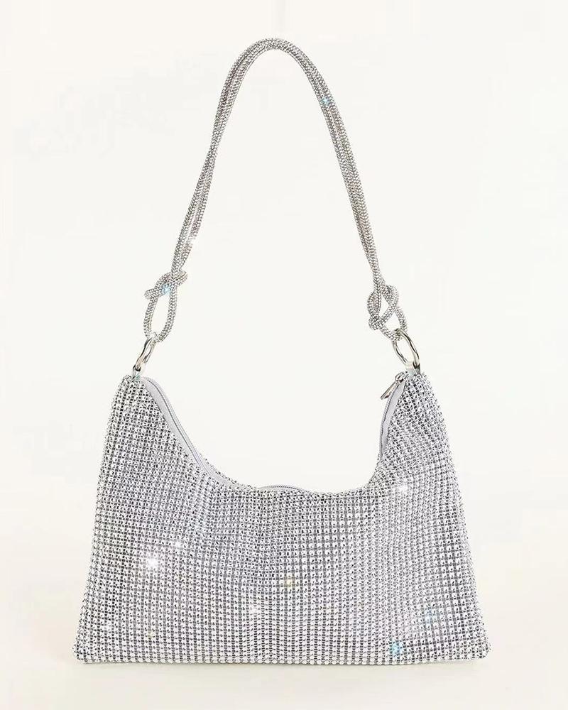 

Sparkling Rhinestone Decor Evening Bag, Silver