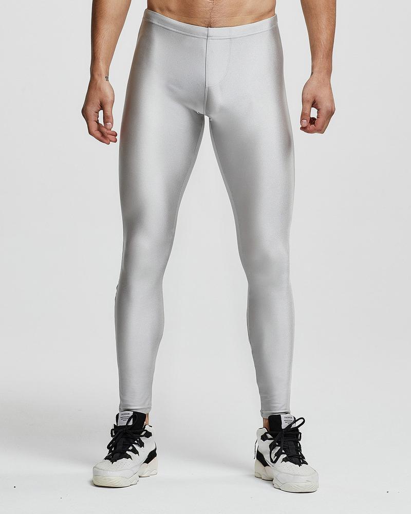 

Men Colorblock High Waist Skinny Yoga Leggings, Silver
