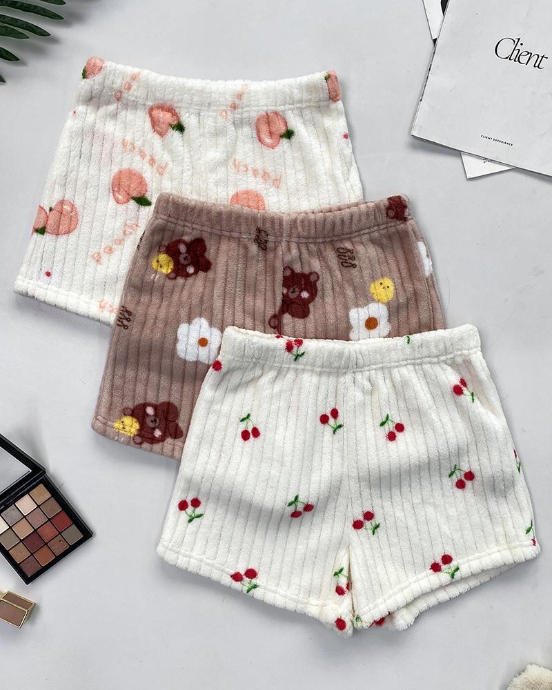 

3PCS/Set Cartoon Cherry Peach Pattern Fuzzy Pajamas Shorts, Style1