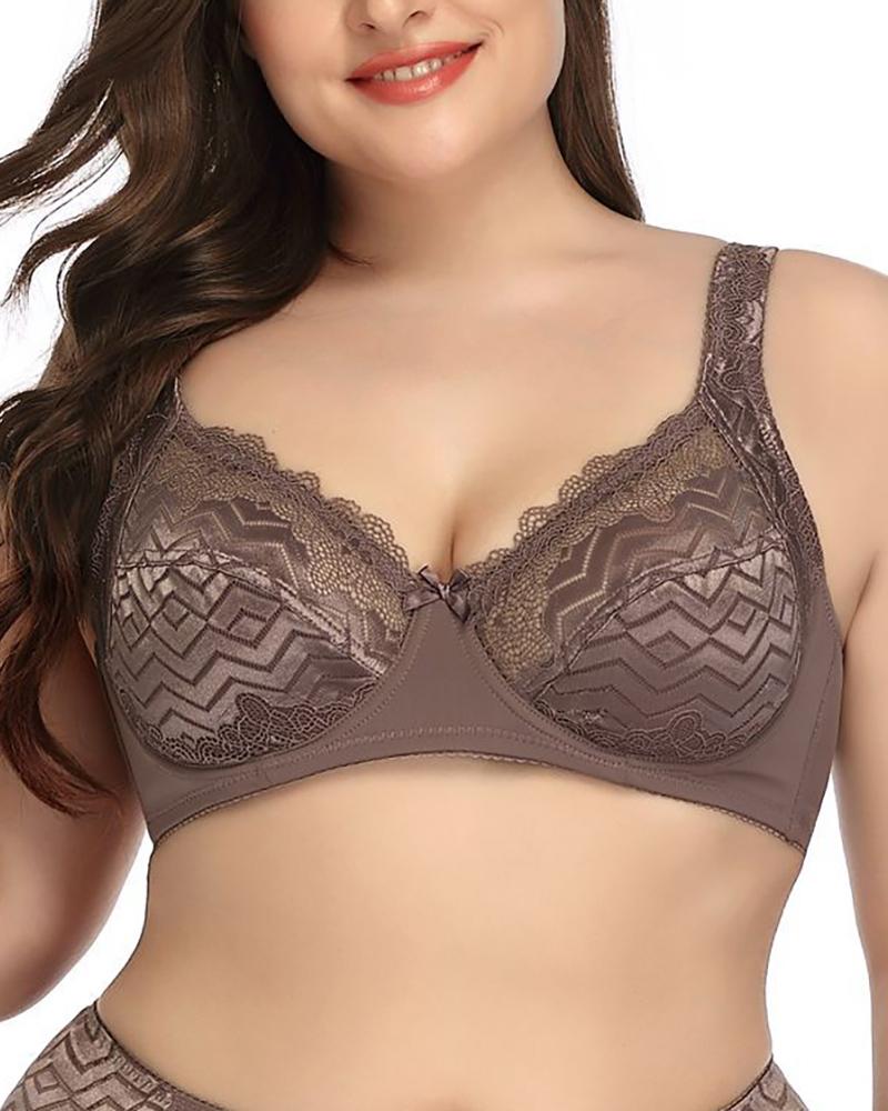 

Plus Size Push Up Full Coverage Lace Bra, Coffee