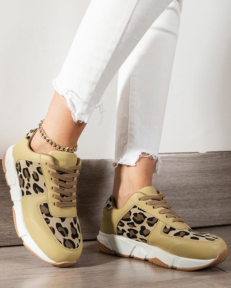 

Leopard Lace-up Running Sports Muffin Sneakers