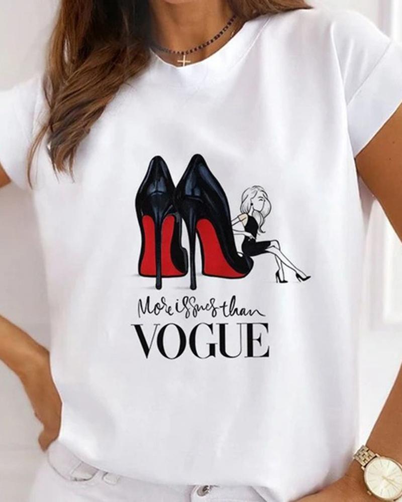 

Cartoon Figure Print Short Sleeve T-shirt, Style2
