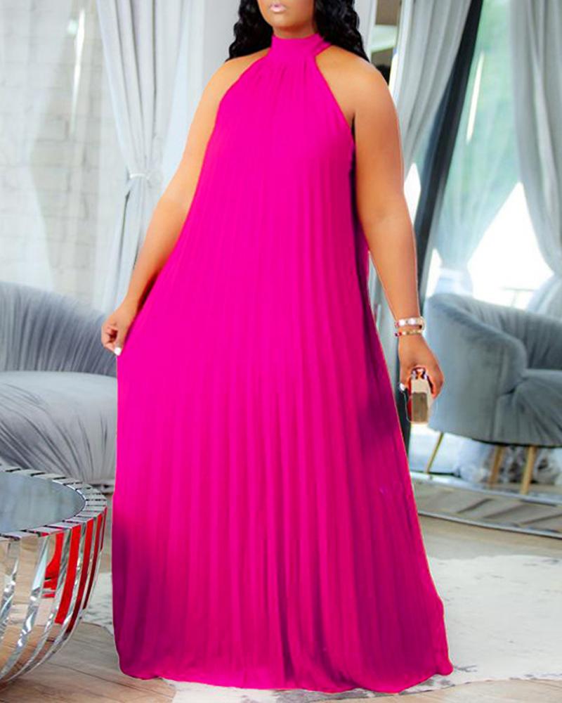 

Plus Size Sleeveless Chiffon Pleated Maxi Dress, Hot pink