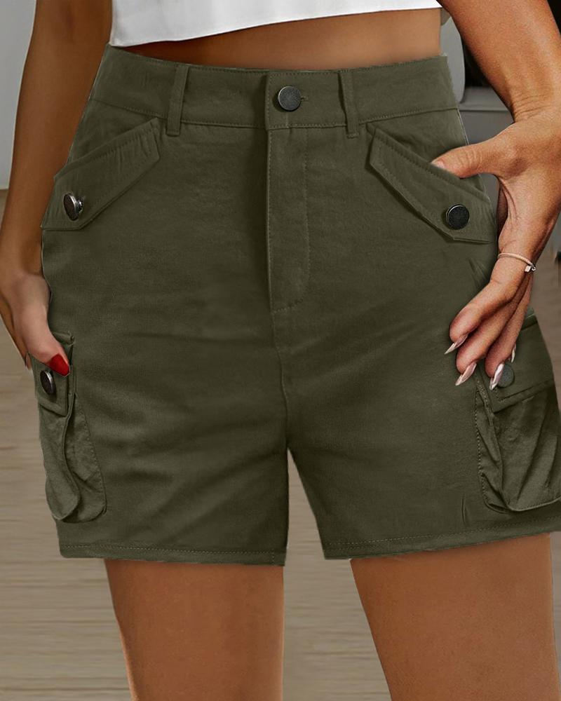 

High Waist Pocket Design Cargo Shorts, Army green