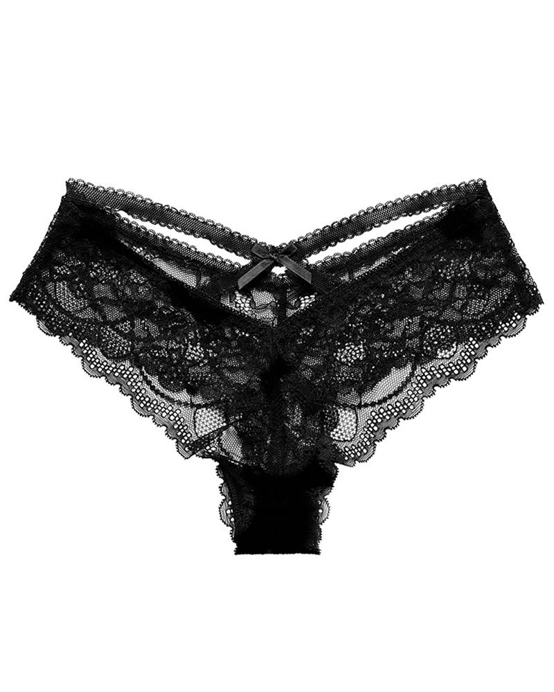 

Crisscross Crochet Lace Bowknot Decor Panty, Black