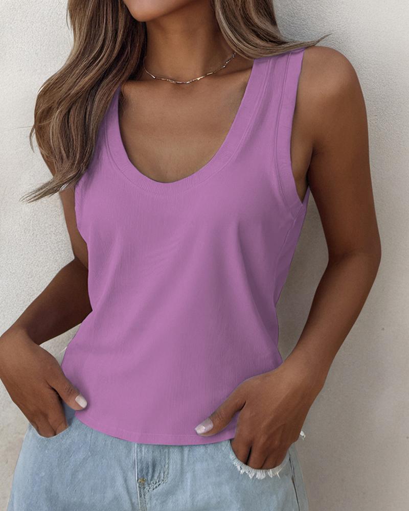 

U-Neck Racer Back Ribbed Tank Top, Purple