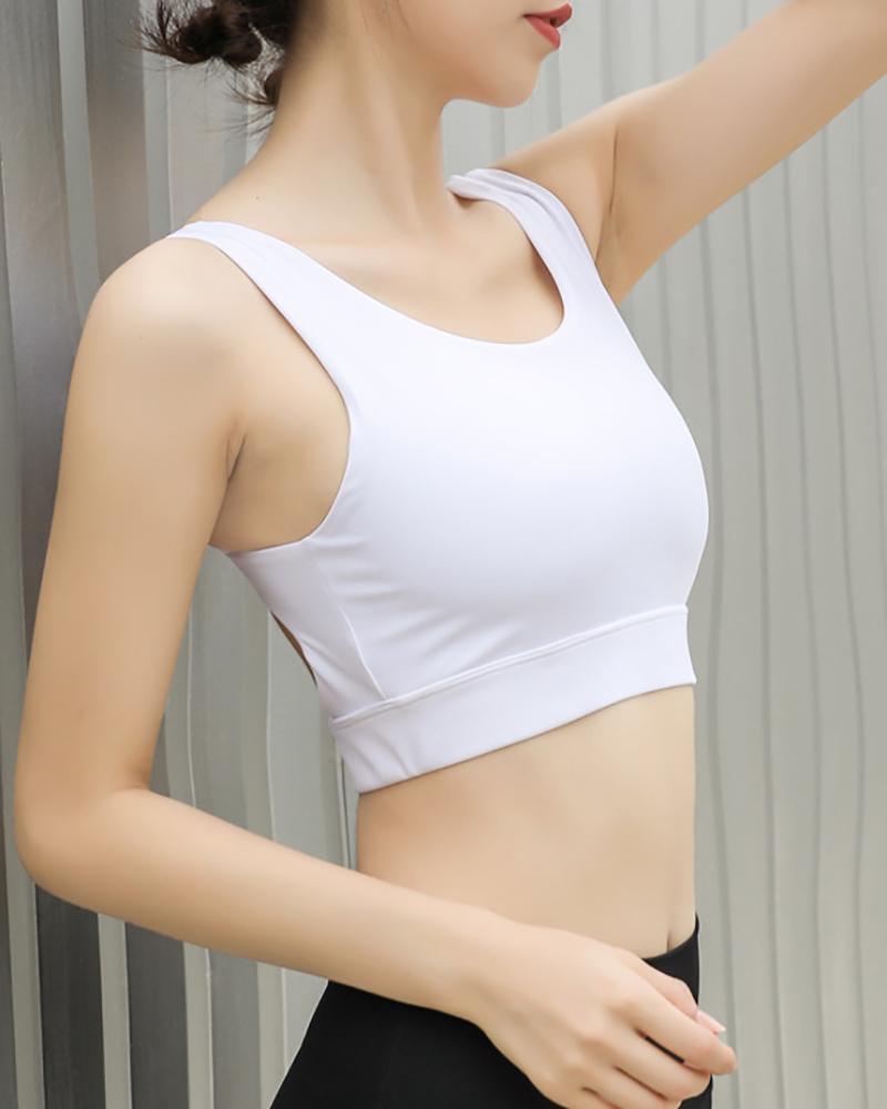 

Lace Up Cutout Backless Sporty Yoga Bralette Top, White