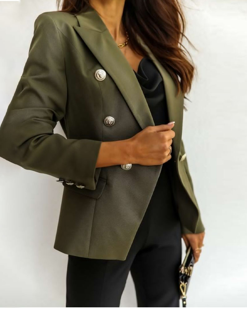 

Double Breasted Flap Detail Blazer, Green