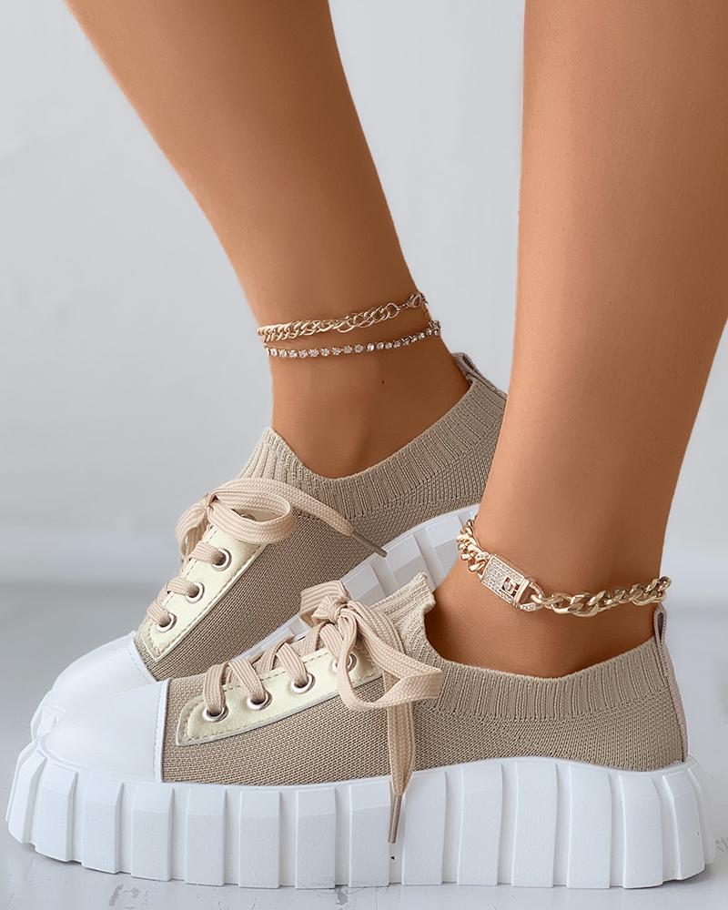 

Eyelet Lace-Up Casual Sneaker, Khaki