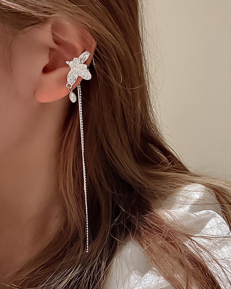 

1Pair Pearls Decor Tassel Design Earrings, Silver
