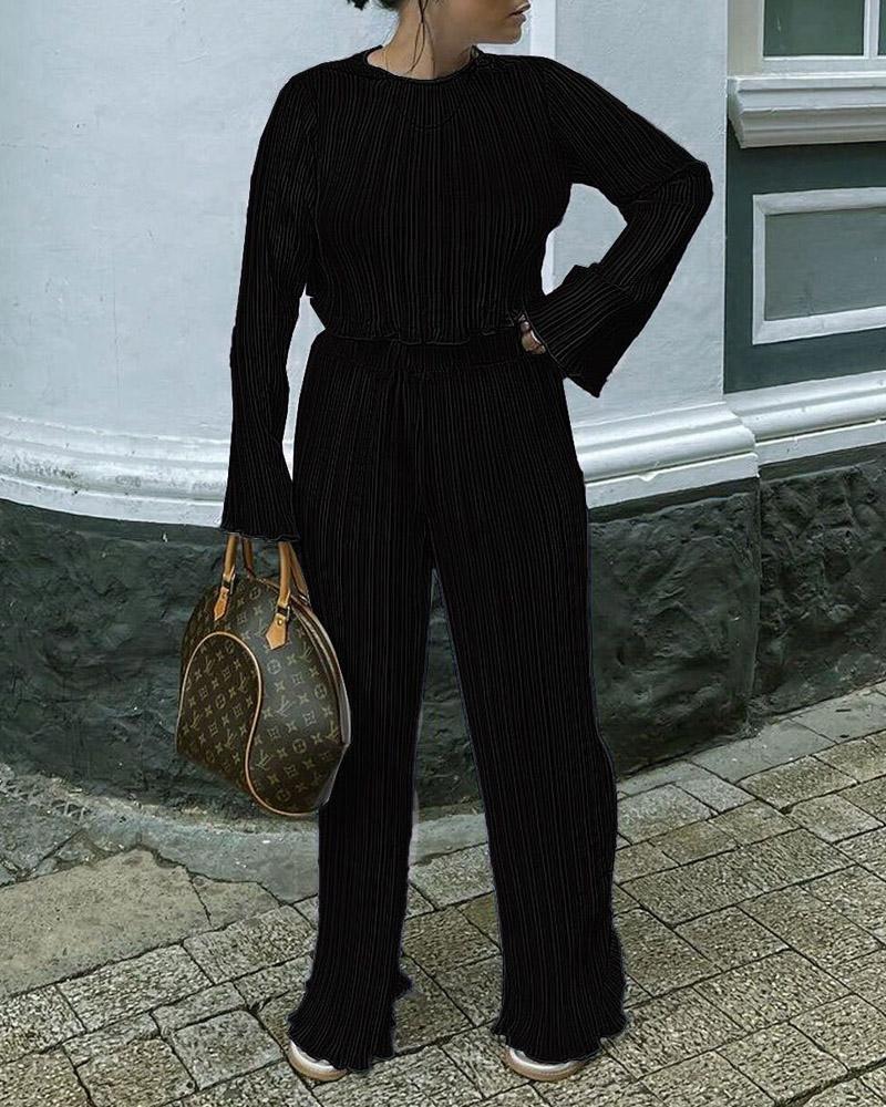 

Plus Size Long Sleeve Top & Pants Set, Black