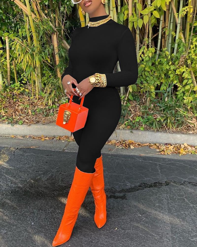 

Zip Back Long Sleeve Skinny Jumpsuit, Black