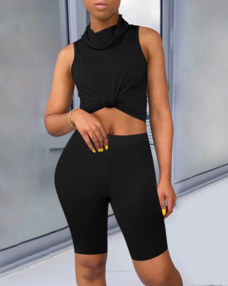 

Solid Sleeveless Casual Women Top & Shorts Set, Black